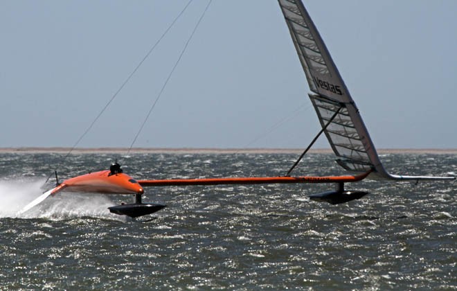 Front float levitation. 65+knots and charging for the gate ©  Helena Darvelid/VestasSailrocket http://www.sailrocket.com/